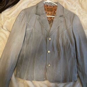 Pale green leather jacket, fits 2-6 best